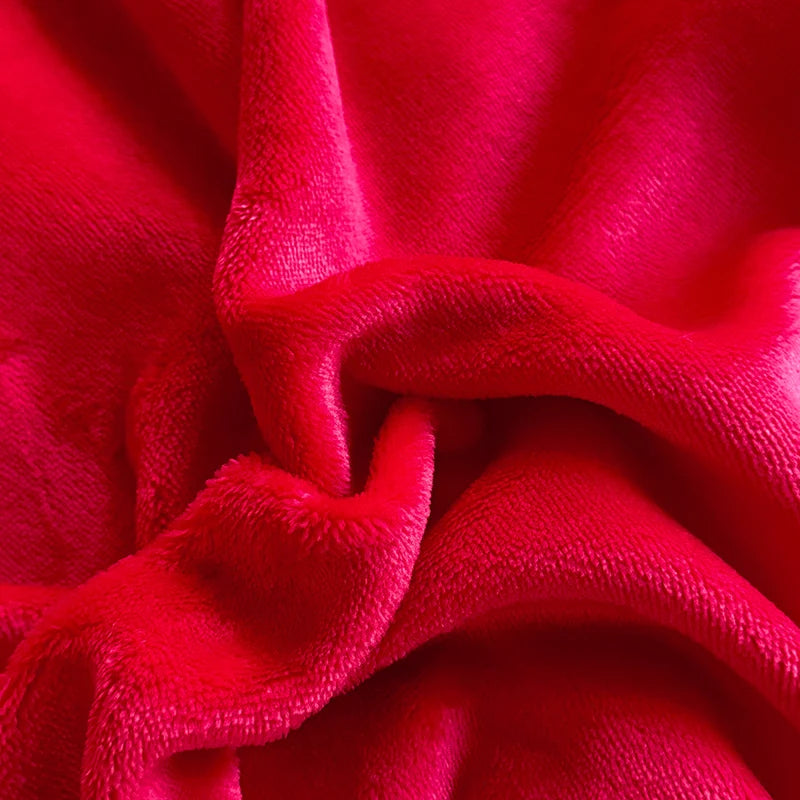 King Big Red Burgundy Plain Solid Quilts Sheets Woven Design for Wedding Bed Covers Winter Velvet Duvet Cover Set