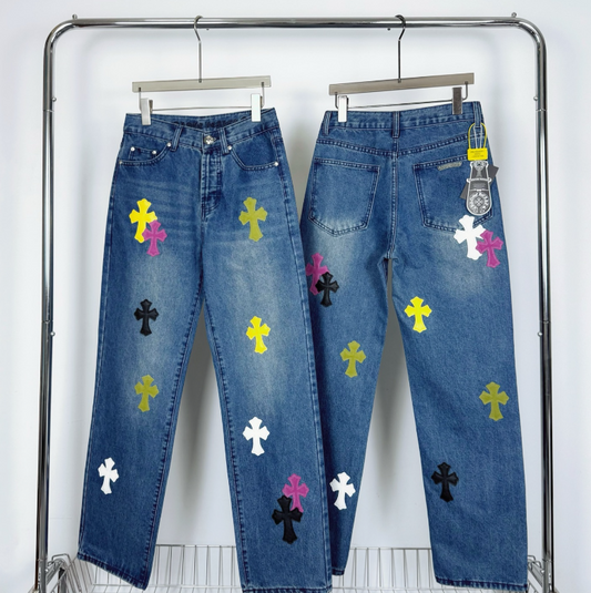 Chrome Hearts Multicolor Cross Patch Denim