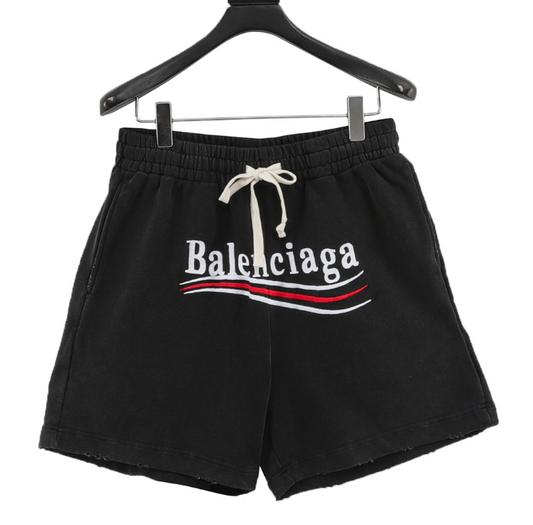 Balenciaga Political Logo Drawstring Shorts – Black