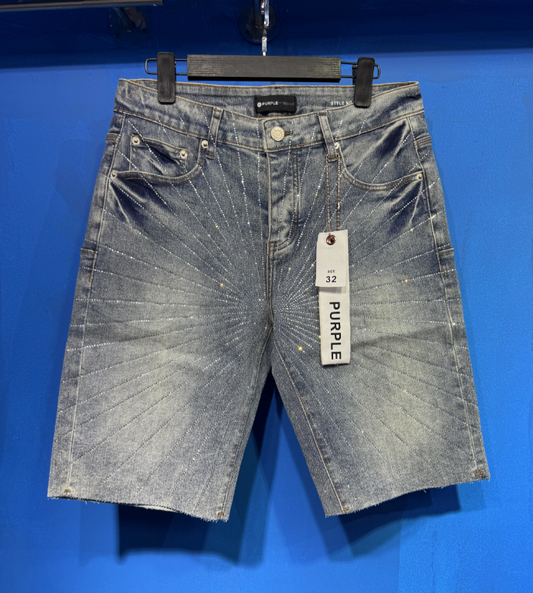 Purple Brand Starburst Rhinestone Denim Shorts – Blue