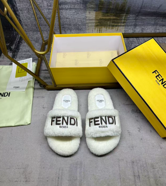 Fuzzy Luxury Logo Shearling Slides