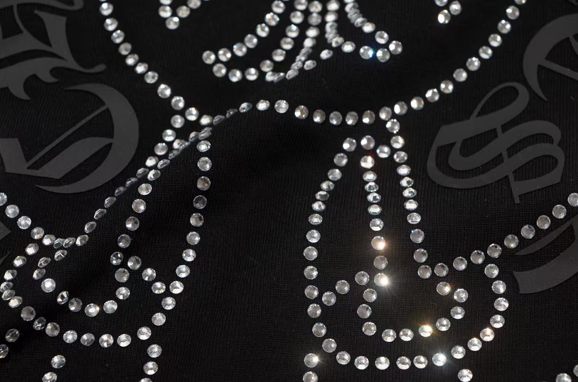 Chrome Hearts Horseshoe Tee – Black/White with Rhinestone Detailing
