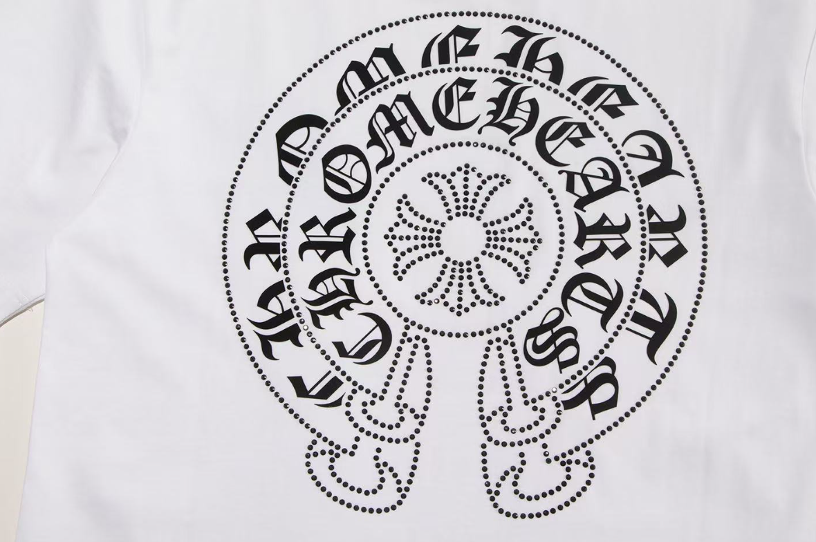 Chrome Hearts Horseshoe Tee – Black/White with Rhinestone Detailing