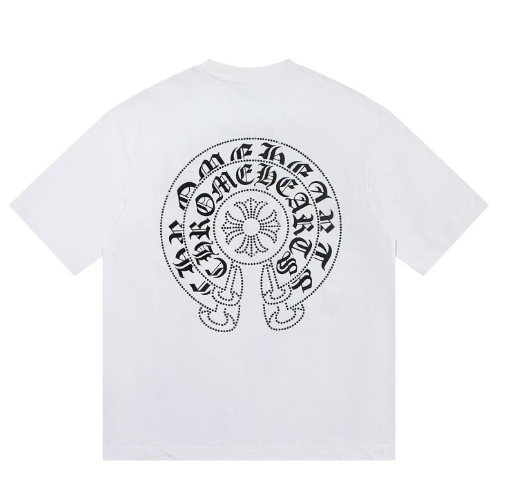 Chrome Hearts Horseshoe Tee – Black/White with Rhinestone Detailing