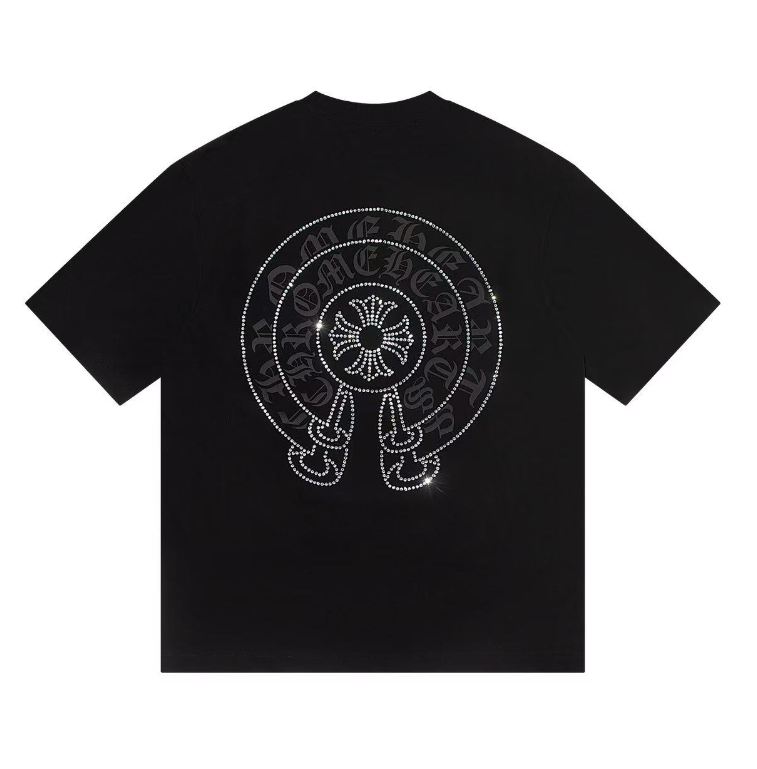 Chrome Hearts Horseshoe Tee – Black/White with Rhinestone Detailing